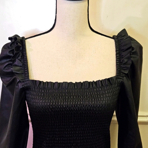 7 For All Mankind Black  Smocked,Long Sleeve,Faux Leather Dress,Medium,NWT - Picture 9 of 16